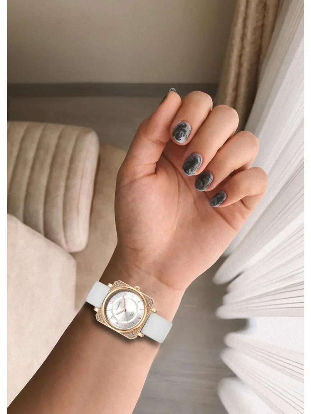 Women's White Analog Quartz Silicone Band Crystal Square Waterproof Wrist Watch